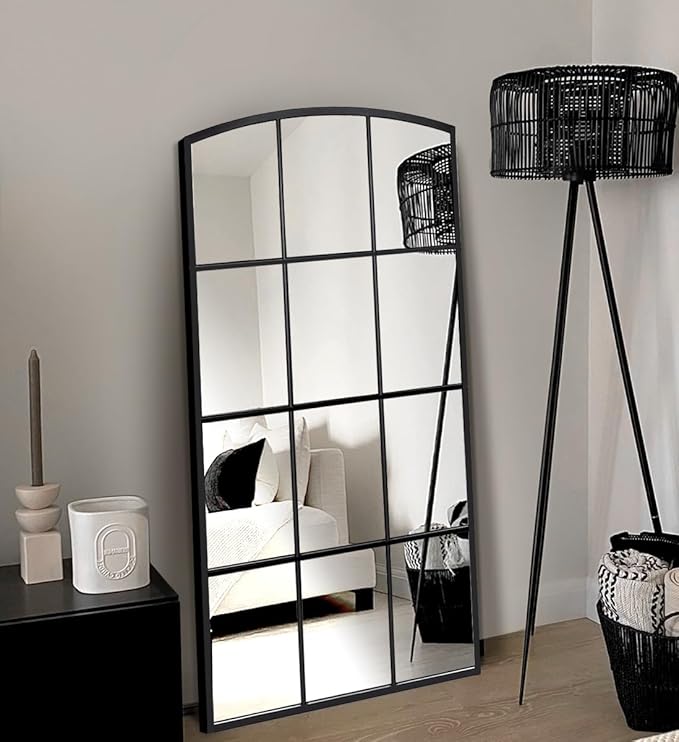 WAMIRRO Tall Window Pane Mirror,Farmhouse Arched Wall Mirror,Full-Length Mirrors for Fireplace/Entryway/Hallway/Living Room24 X48