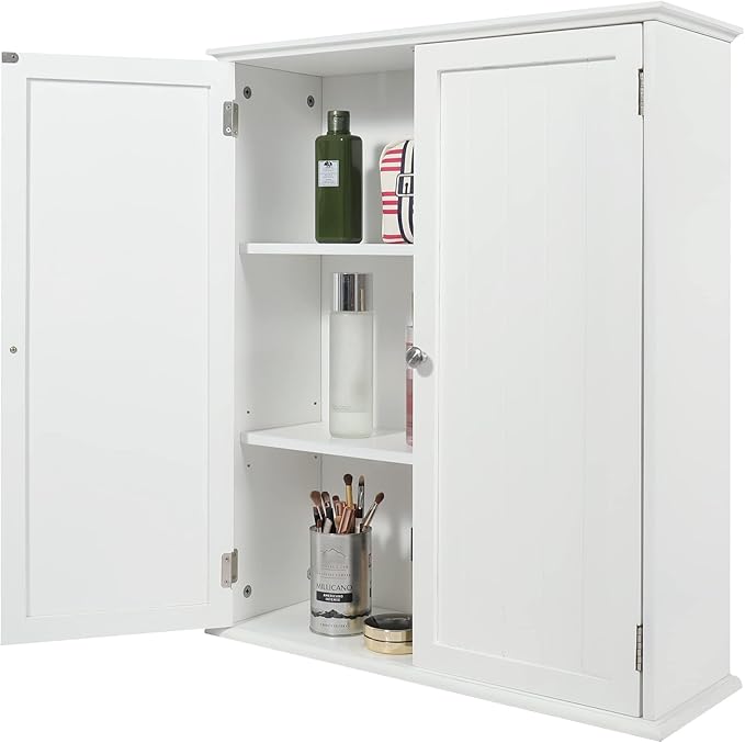 27.6in Length Bathroom Cabinet Wall Mounted,Over Toilet Storage Cabinet with 2 Doors and Adjustable Shelves,Wood Medicine Cabinet for Bathroom, White