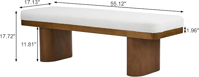 Christopher Knight Home 55" Chenille Upholstered Bench with Solid Rubber Wood Legs, Modern Farmhouse Bedroom Bench, Padded Entryway Bench Seat, Dining Bench for Living Room End of Bed, Beige