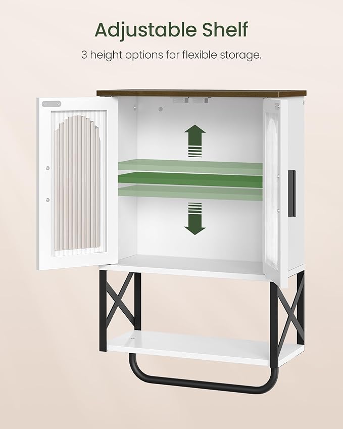CHOEZON Bathroom Wall Cabinet, Medicine Cabinet with Adjustable Shelf and Towel Bar, Storage Cabinet Wall Mount with 2 Glass Doors, for Bathroom, Kitchen, Living Room, Dining Room, White and Walnut