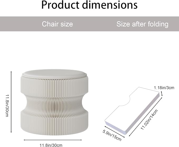 Folding Stool, 660lb Load Capacity Foldable Paper Stool - 11.8 Inch Modern Minimalist Stool for Living Room, Eco-Friendly Kraft Paper Honeycomb Design, Folds Flat to 1.2 Inch (white A, 11.8in)