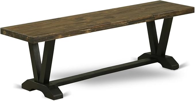 East West Furniture VB676 V-Style Modern Dining Table Bench with Wooden Seat, 60x15x18 Inch, Multi-Color