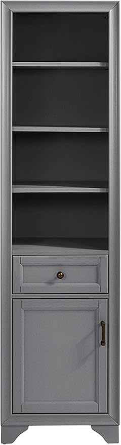 Crosley Furniture Tara Linen Storage Cabinet and Bathroom Organizer with a Drawer and Shelves, Vintage Gray