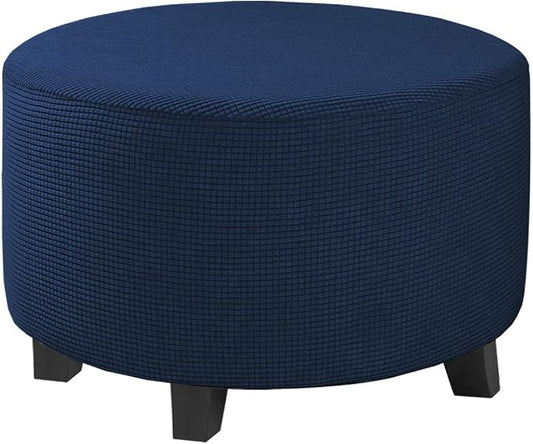 H.VERSAILTEX Ottoman Cover Stretch Ottoman Slipcover Round Ottoman Storage Cover Folding Stool Covers Furniture Protector Cover for Footrest Ottoman Fit Dia 30" - 41", Navy