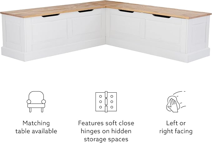 Linon Harris Natural and White Two Tone Backless Corner Breakfast Nook - Nook Only, Table is NOT Included