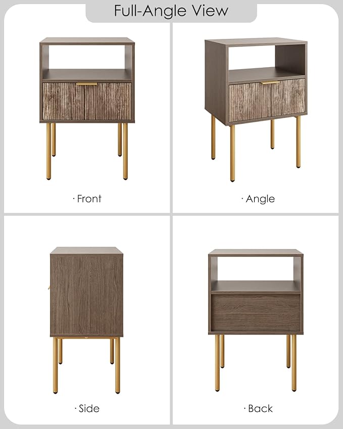 Aienvey Night Stand, Modern Nightstand with Drawers, Bedside Table, Gold Small Side Table for Bedroom, Living Room End Table (Grey Stripe, 1 Drawer)