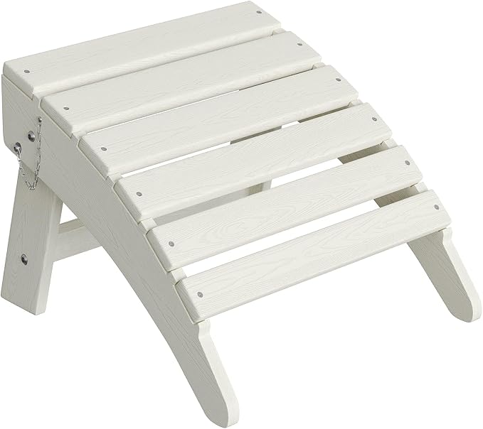 Garvee Folding Adirondack Ottoman, HDPE Outdoor Footrest for Adirondack Chair, All-Weather Resistant for Deck Backyard Patio Outside Poolside Porch Lawn - White