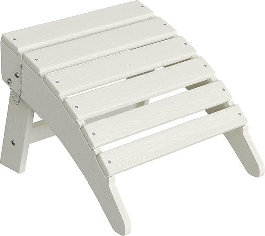 Garvee Folding Adirondack Ottoman, HDPE Outdoor Footrest for Adirondack Chair, All-Weather Resistant for Deck Backyard Patio Outside Poolside Porch Lawn - White