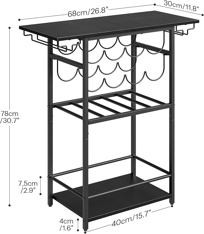 HOOBRO 5-Tier Wine Rack with Glass Holder, Wine Storage Freestanding Floor, Versatile Corner Liquor Cabinet, Alcohol Bottle Display Shelf for Home Bar, Kitchen, Living Room, Black BB68JJ01