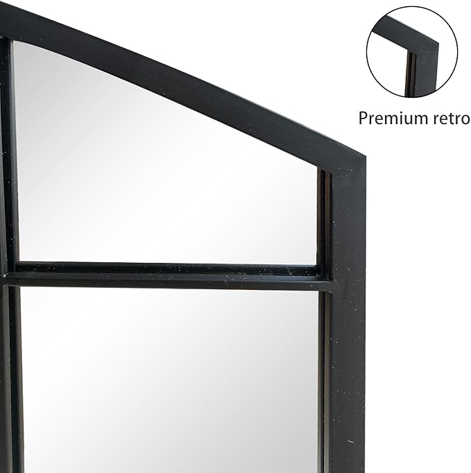 WAMIRRO Black Grid Wall Mirror,Wide Window Pane Black Mirror,Farmhouse Arched Wall Mirror,Mantel Mirror for Fireplace/Entryway/Hallway/Living Room,44“X28”