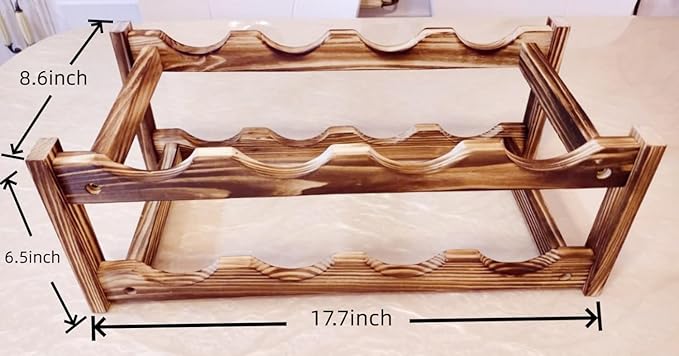 8 Bottle Wooden Wine Rack, 2 Tier Countertop Wine Storage Rack, Carbonized Pine Wood Freestanding Wine Organizer Holder for Kitchen Counter, Bar, Cabinet, Dining Room