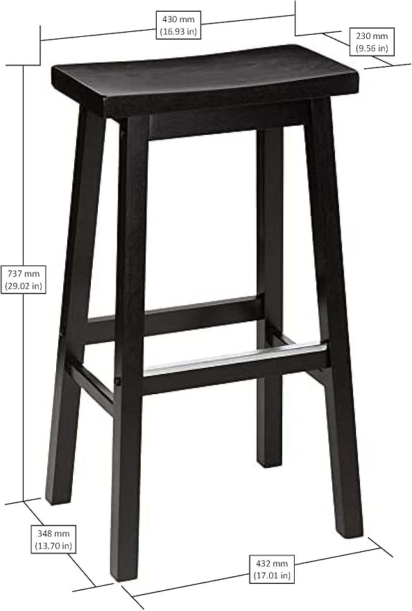 Amazon Basics Solid Wood Saddle-Seat Counter Height Bar Stools for Kitchen Island and Home Bar with Footrest, 29-Inch Height, Black, Set of 2