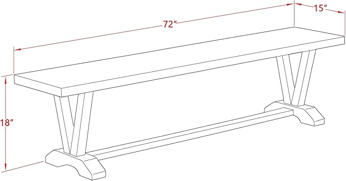 East West Furniture VB727 V-Style Modern Dinette Bench with Wooden Seat, 72x15x18 Inch, Multi-Color