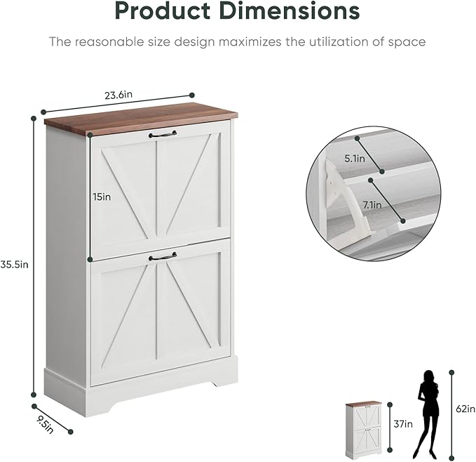 Smart FENDEE Shoe Cabinet, Shoe Storage Cabinet for Entryway with 2 Flip Drawers, Narrow Farmhouse Shoe Organizer Cabinet, Slim Shoe Rack Cabinet, White