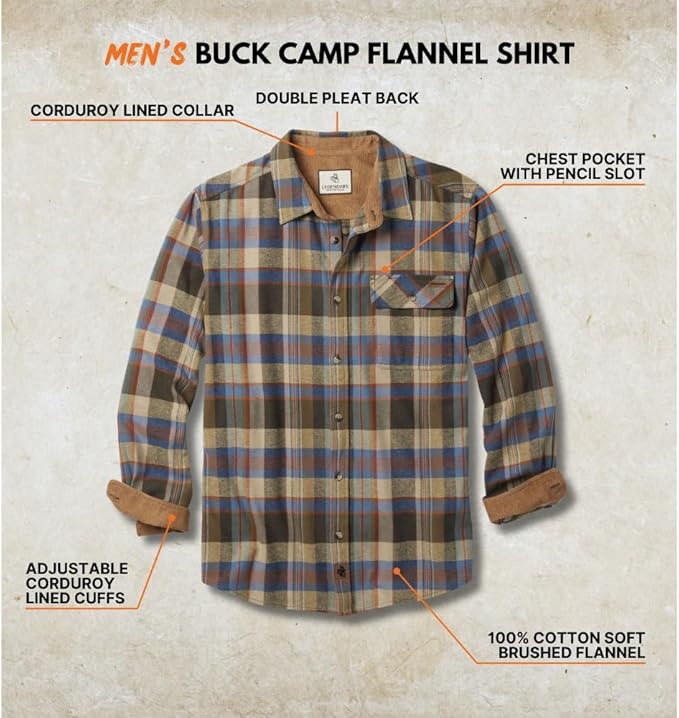 Legendary Whitetails Mens Long Sleeve Button Down 100% Cotton Flannel Shirt