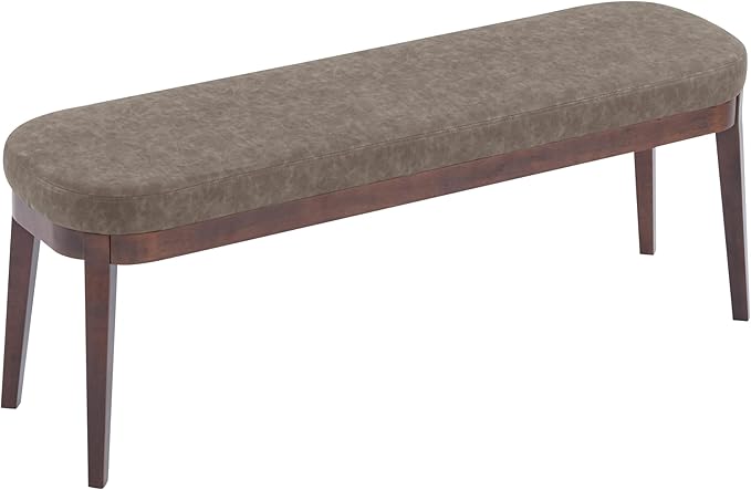 Christopher Knight Home Ella Mid-Century Faux Leather Upholstered Dining Bench, End of Bed Footrest, Entryway/Hallway Seating, Indoor Ottoman Bench with Padded Seat and Solid Wood Leg, Brown