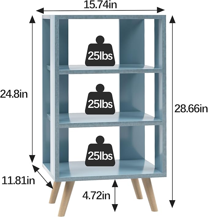 Aenuert Night Stand, Blue Nightstand, Modern End Table with Open Storage, 3-Tier Nursery Bedside Table for Small Space, Living Room, Bedroom