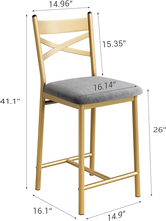 IDEALHOUSE Bar Stools Set of 2, Upholstered Bar Chairs with Back, Thick Cushion, Counter Height Barstools for Kitchen Island Apartment Counter Bar (2)
