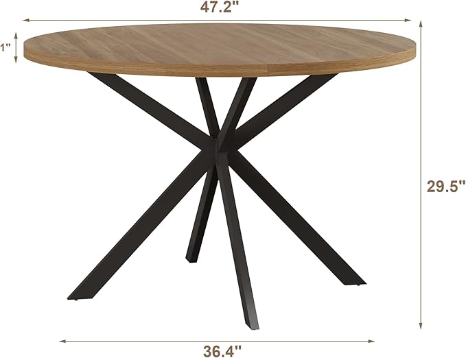 ChooChoo 47.2 Inch Round Dining Table for 4, Farmhouse Wood Kitchen Table, Round Dinner Table for Kitchen & Dining Room, Walnut