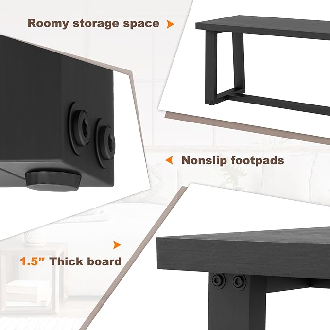 Giantex 56.5" L Wood Dining Bench, Industrial Table Bench w Metal Frame, Adjustable Footpads, 440LBS Load Capacity, Farmhouse Bench for Kitchen, Dining, Living Room, Entryway (Black, Rectangular)