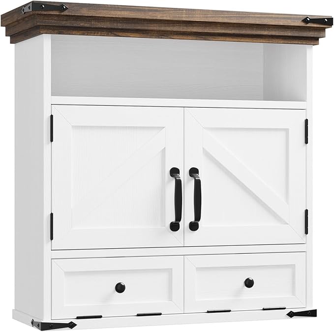 Bathroom Wall Cabinet, Farmhouse Medicine Cabinet with Door, 8.9"D x 25.6"W x 24.8"H, Wall Mounted Bathroom Cabinet with Adjustable Shelf, Wall Storage Cabinet for Laundry Room & Kitchen(White)