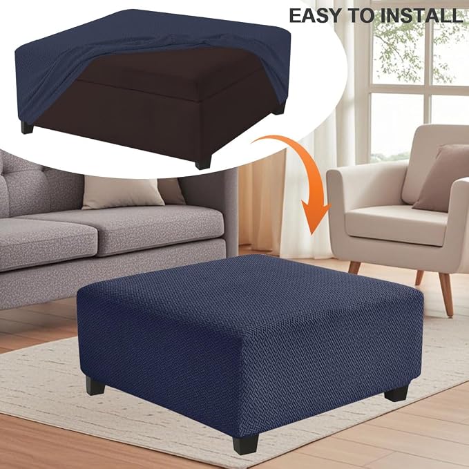 Levoberg Waterproof Square Ottoman Cover Large Square Folding Storage Ottoman Bench Slipcovers Footrest Stool Covers Oversized Ottoman Coffee Table Covers Cube with Elastic Bottom M Navy