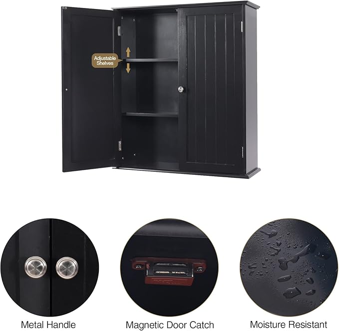 Bathroom Cabinet Wall Mounted,Over Toilet Storage Cabinet with Adjustable Shelves,Medicine Cabinets for Bathroom, Black