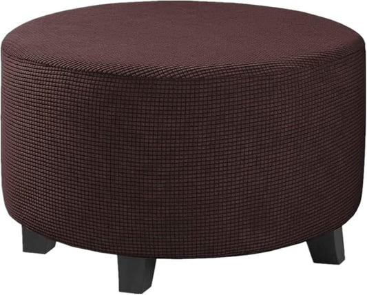 Stretch Ottoman Slipcover – Round Furniture Protector Fits 20"-23" Dia, for Footrests, Storage Ottomans & Folding Stools – Elastic Fabric Cover (Brown, Medium)