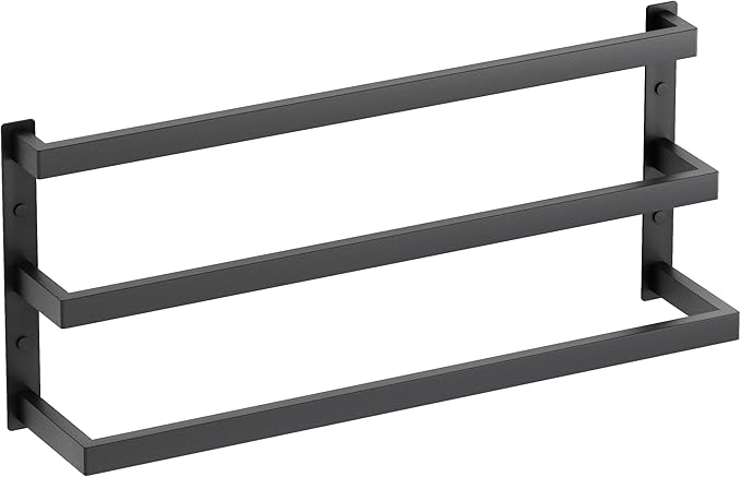 SEIDO 32 Inch 3-Tier Towel Rack, Heavy Duty Square Ladder Design Towel Bar Wall Mounted, Matte Black 304 Stainless Steel Rustproof Towel Holder for Bathroom, Kitchen, Laundry