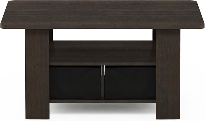 Furinno Andrey Coffee Table, Small Modern Center Table with Storage and Bin Drawer, Side Table for Living Room, Bedroom, Home Office, Dark Brown