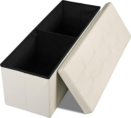 ZENY 43.3 Inches Folding Storage Ottoman Bench with Hidden Storage, Foot Rest Stool, Chest for Living Room, Bedroom (Beige, 15" D x 43.3" W x 15" H)