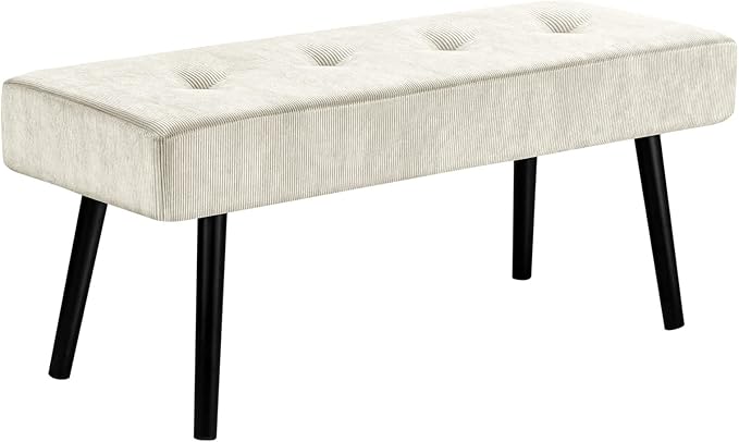 Comfy to go Entryway Bench - Beige Bench for Bedroom, Modern Ottoman End of Bed, Corduroy Padded Benches for Living Room, Foyer, Mudroom, Hallway - 39" L x 14" W x 17" H