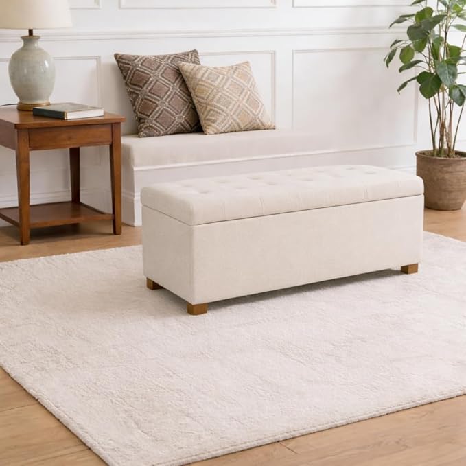 Homepop Home Decor | Upholstered Large Tufted Ottoman Storage Bench | Ottoman with Storage for Living Room & Bedroom | Decorative Home Furniture, Light Gray