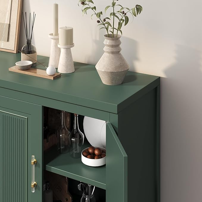 Jocoevol 55" Buffet Cabinet with Storage, Modern Fluted Door Design Sideboard Buffet Cabinet with Adjustable Shelf, Coffee Bar Station for Kitchen Living Room Green
