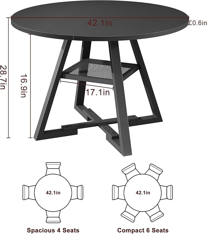Jocoevol Round Dining Table for 4,Kitchen Dining Room Circle Dinner Pedestal Table,Space Saving Wood Kitchen & Dining Room Furniture (Black, 42In)