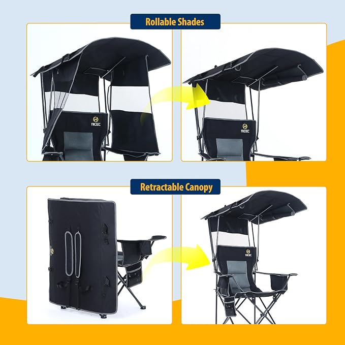 Nice C Chair with Canopy, Heated Camping Chair with Battery, Outdoor Sports Chairs with Shade, Heated Folding Umbrella Lawn Chairs, with Removable Footrest (2-Pack)