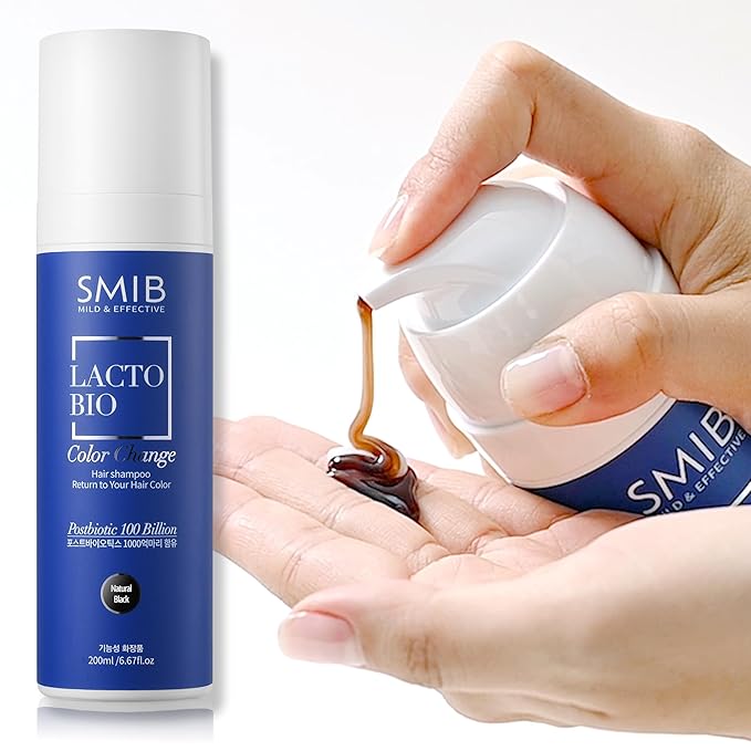 SMIB ヘアカラー＆リペアセット – 自然な黒髪用白髪カバーシャンプー＋1分シルクヘアトリートメント – プロバイオティクス配合 韓国デイリーヘアケア – 200 + 420ml