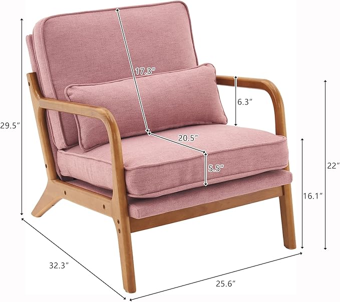 Bonnlo Pink Accent Chairs Set of 2, Upholstered Mid Century Modern Lounge Chairs Reading Chairs Side Sitting Chair Solid Wood Farmhouse Armchairs for Living Room, Bedroom, Guest Room