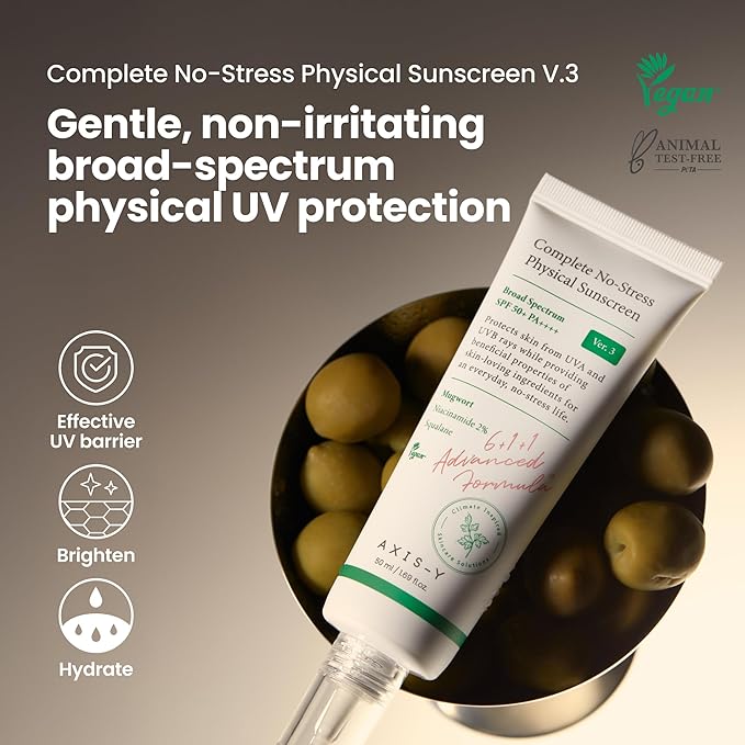 AXIS-Y Complete No-Stress Physical Sunscreen V3 SPF 50 – Mineral Face Sunscreen with Zinc Oxide & 2% Niacinamide – UVA Protection, Lightweight Moisturizing Korean Sunscreen (1.69 fl oz)