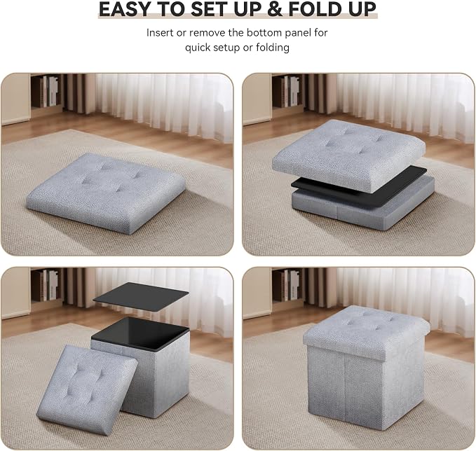 Storage Ottoman Bench, 15 Inch Ottoman Foot Rest, End of Bed Bench, Storage Chest for Living Room, Bedroom, Entryway, Light Gray