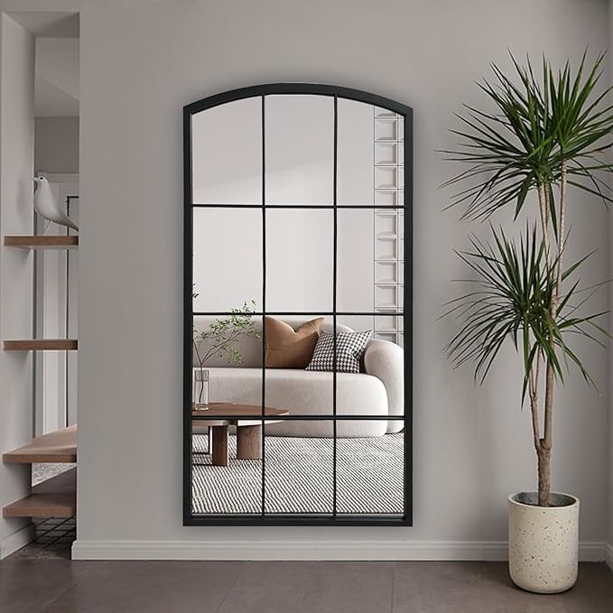 WAMIRRO Tall Window Pane Mirror,Farmhouse Arched Wall Mirror,Full-Length Mirrors for Fireplace/Entryway/Hallway/Living Room24 X48