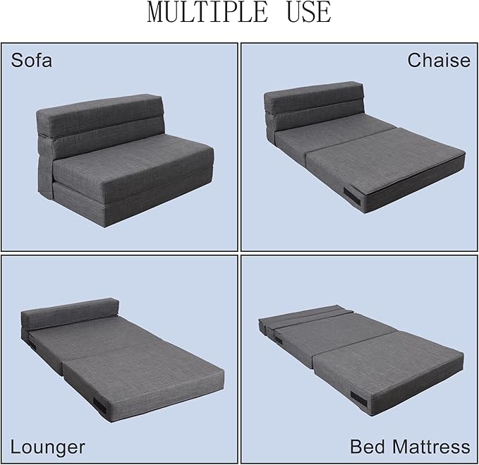 ANONER Folding Sleeper Chair Sofa Bed with Pillow, Memory Foam Fold Out Chair Bed and Futon Floor Couch, Twin Size, Dark Gray