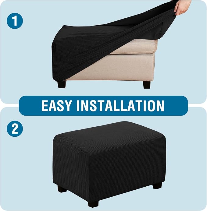 H.VERSAILTEX Ottoman Cover Slipcover Rectangle Fit Length 29"-34" Footrest Sofa Slipcovers Stool Cover Footstool Protector Covers Feature Stretch Thick Soft Jacquard Fabric Removable Washable - Black