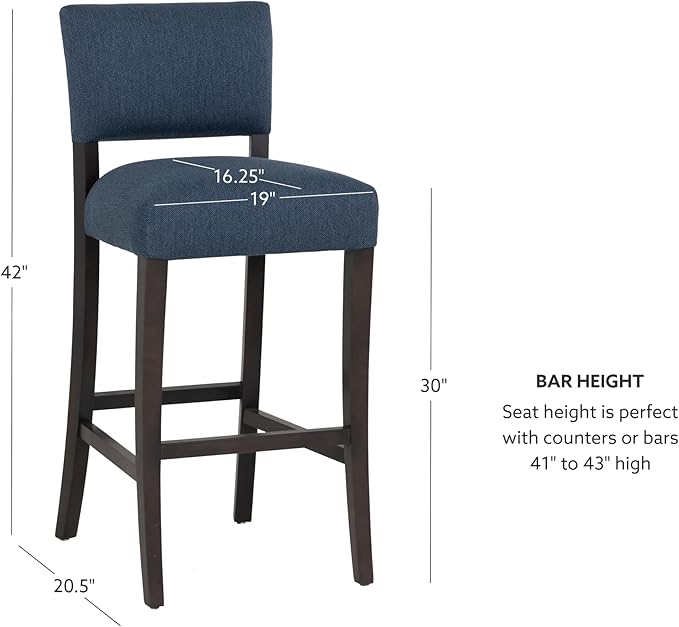 Linon Boone Blue and Brown Fully Assembled 30 Inch Seat Height Barstool Set of 2 with Extra Padded Seat
