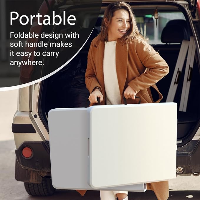 2 Pack of 6 Feet Foldable Table with Built in Handle & Steel Legs | Heavy Duty Portable | Perfect for Party, Dining, Wedding, Events, Picnic Indoor, Outdoor, Camping, Utility, Temporary