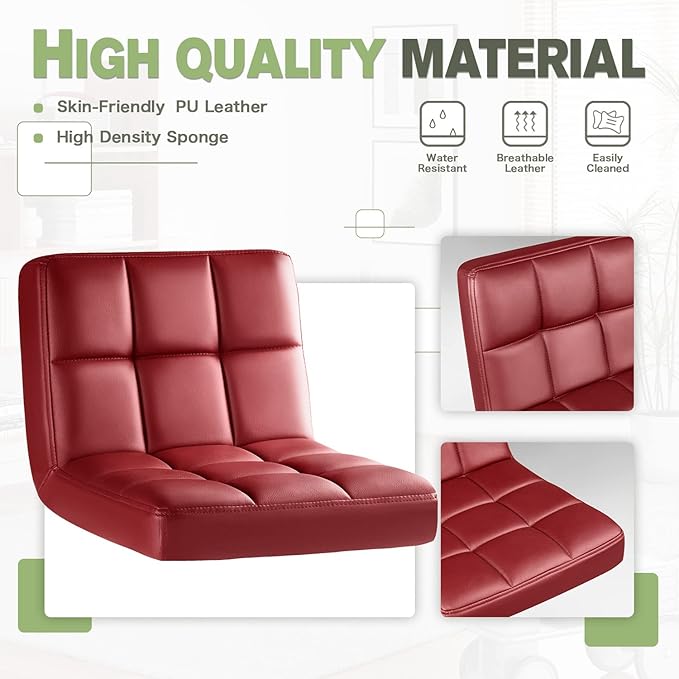 Furmax Bar Stools Modern Pu Leather Swivel Adjustable Hydraulic Bar Stool Square Counter Height Stool Set of 2 (Wine Red)