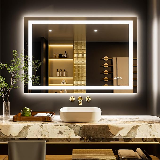 LOAAO 50"x34" LED Bathroom Mirror with Lights, Anti-Fog, Dimmable, Backlit + Front Lit, Lighted Bathroom Vanity Mirror for Wall, Memory Function