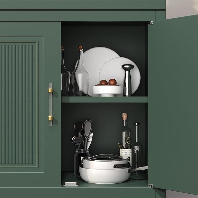 Jocoevol 55" Buffet Cabinet with Storage, Modern Fluted Door Design Sideboard Buffet Cabinet with Adjustable Shelf, Coffee Bar Station for Kitchen Living Room Green