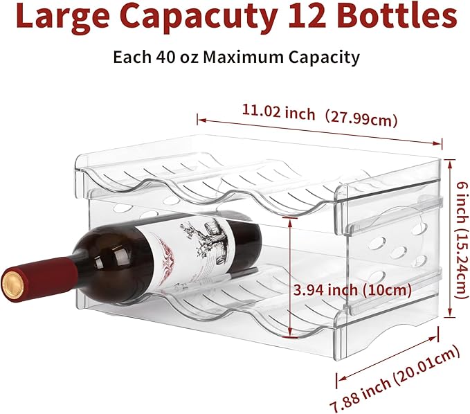 EZ COZY Wine Rack, 2 Tier Water Bottle Organizer for Cabinet, Stackable Clear Wine Holder for Pantry, Refrigerator, Countertop Organization (6 Bottles)