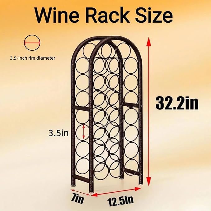 Wine Rack Freestanding Floor Metal Holders Stands Organizer Storage 23 Bottles (Brown)